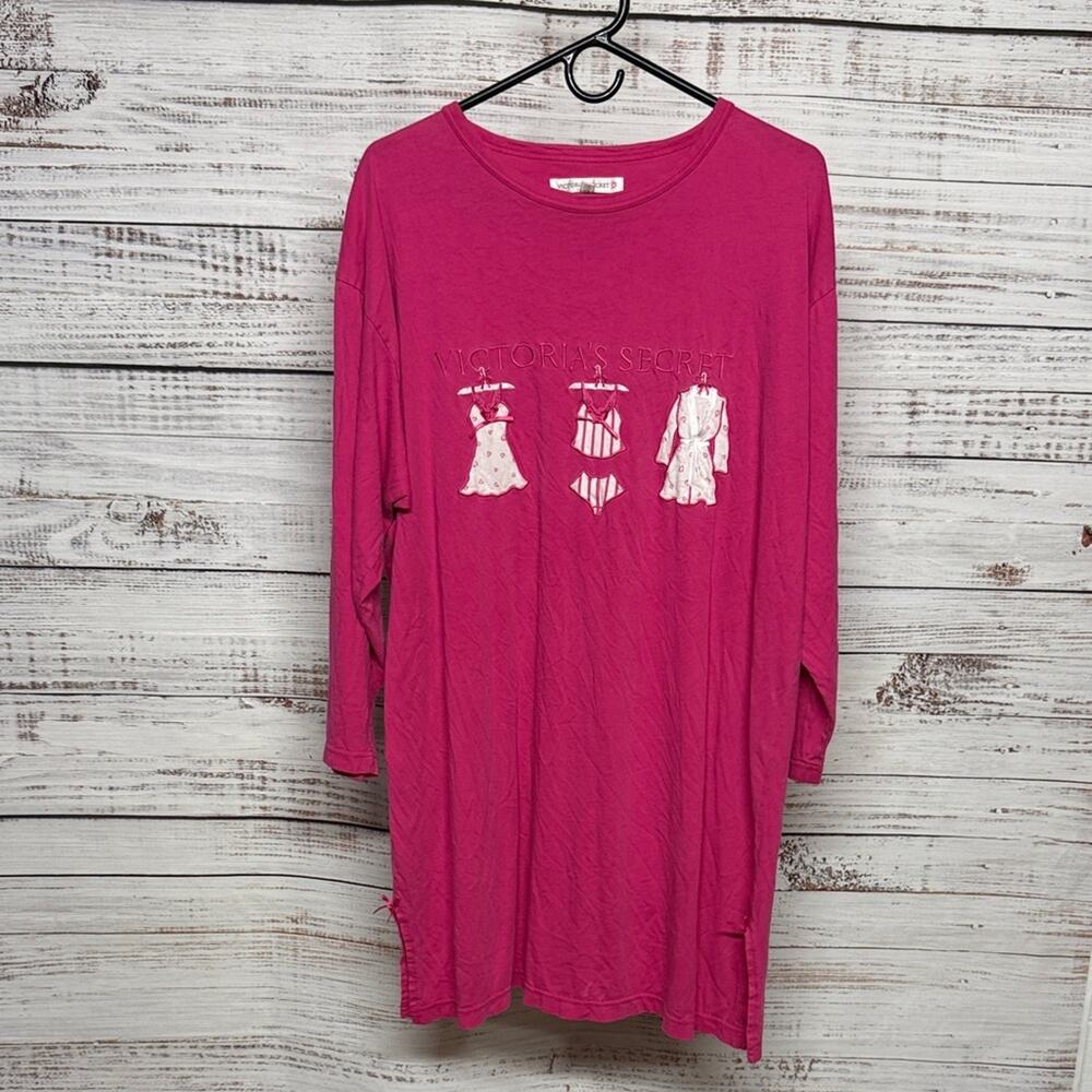 Victoria's Secret Vintage Fuchsia Pink Long Sleeve Sleepshirt Tee Medium